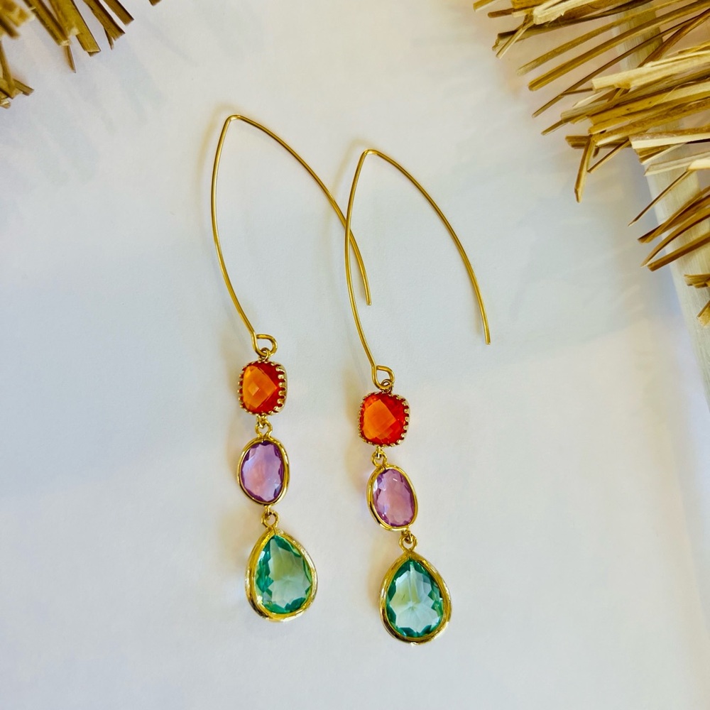 SOLD HANDMADE Rose Quartz, Erinite, and Topaz Orange 3 Stone Dangle Earrings